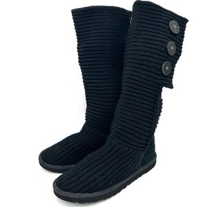 UGG Australia Cardy Black Pull On Sock Boots Buttons Women's 7 Knit Winter Boots